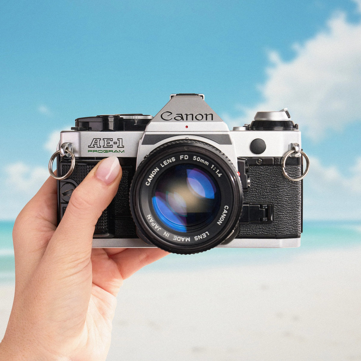 Front view of Canon AE-1 Program 35mm film camera