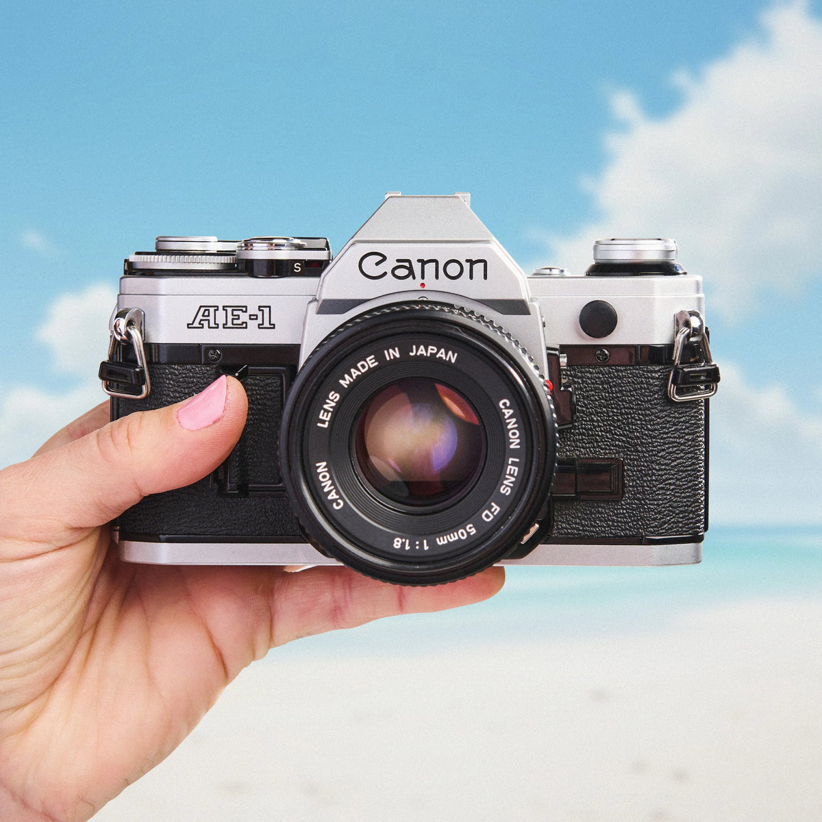 Front view of Canon AE-1 35mm film camera