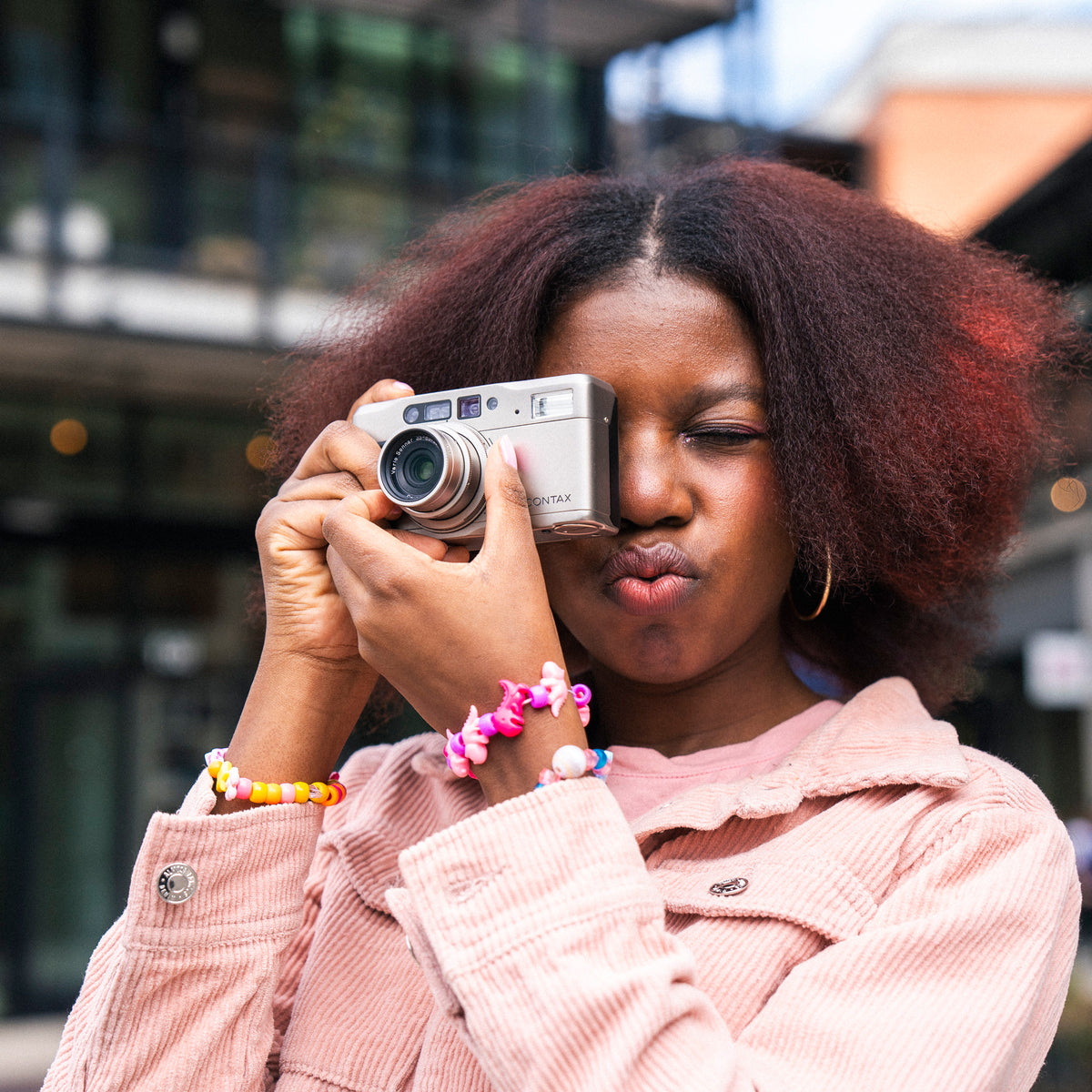 Contax TVS 35mm point-and-shoot film camera in use
