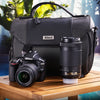 Nikon D3300 dual-lens camera kit with 18–55mm and 70–300mm lenses and a carrying bag