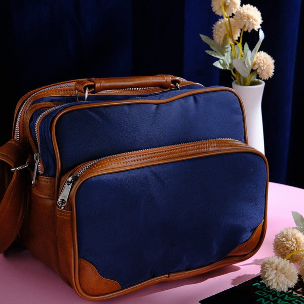 1980s Blue and Brown Camera Bag