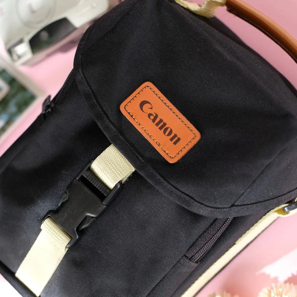 True Vintage: Utility Black Canon Shoulder Camera Bag (1985)