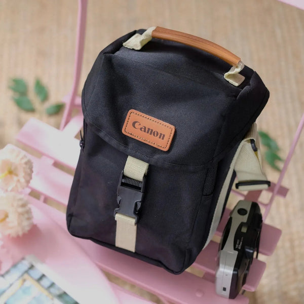 True Vintage: Utility Black Canon Shoulder Camera Bag (1985)