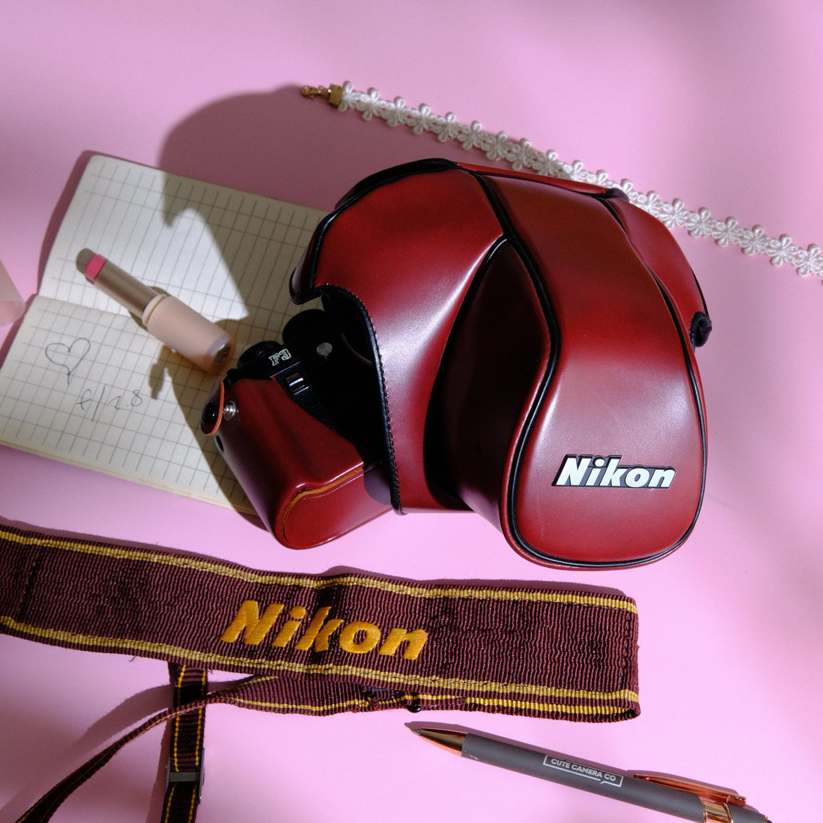 True Vintage: Nikon CF-22 Burgundy Camera Case & Strap Set (1982)