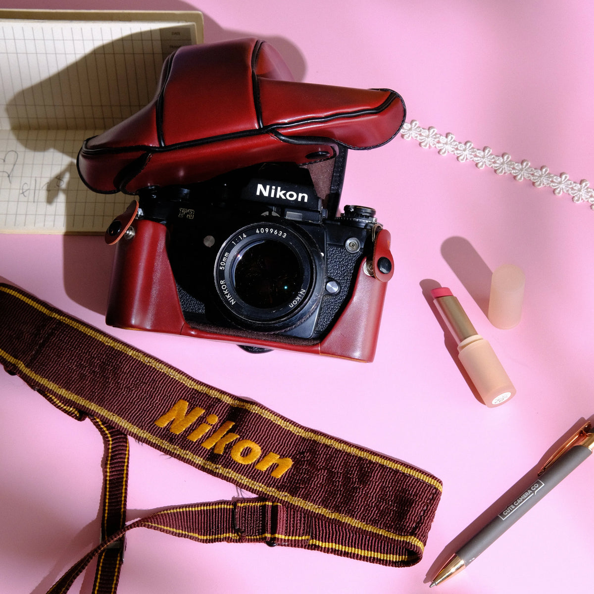 True Vintage: Nikon CF-22 Burgundy Camera Case & Strap Set (1982)