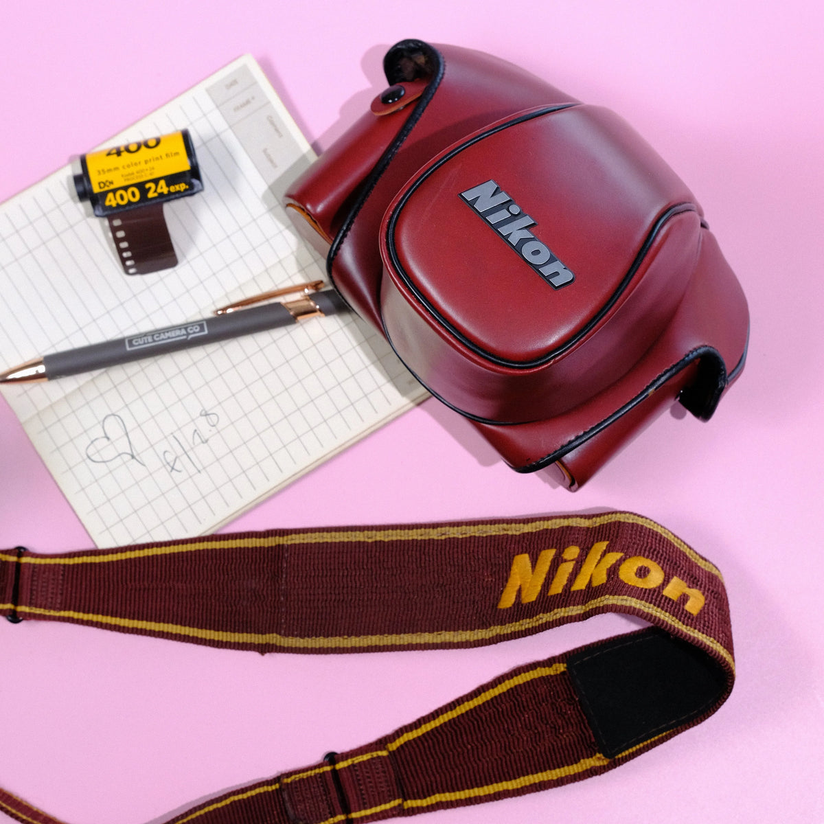True Vintage: Nikon CF-22 Burgundy Camera Case & Strap Set (1982)