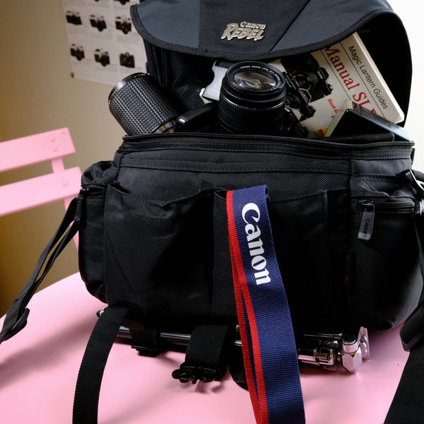 True Vintage: Blue and Red Canon EOS Woven Camera Strap (2000)