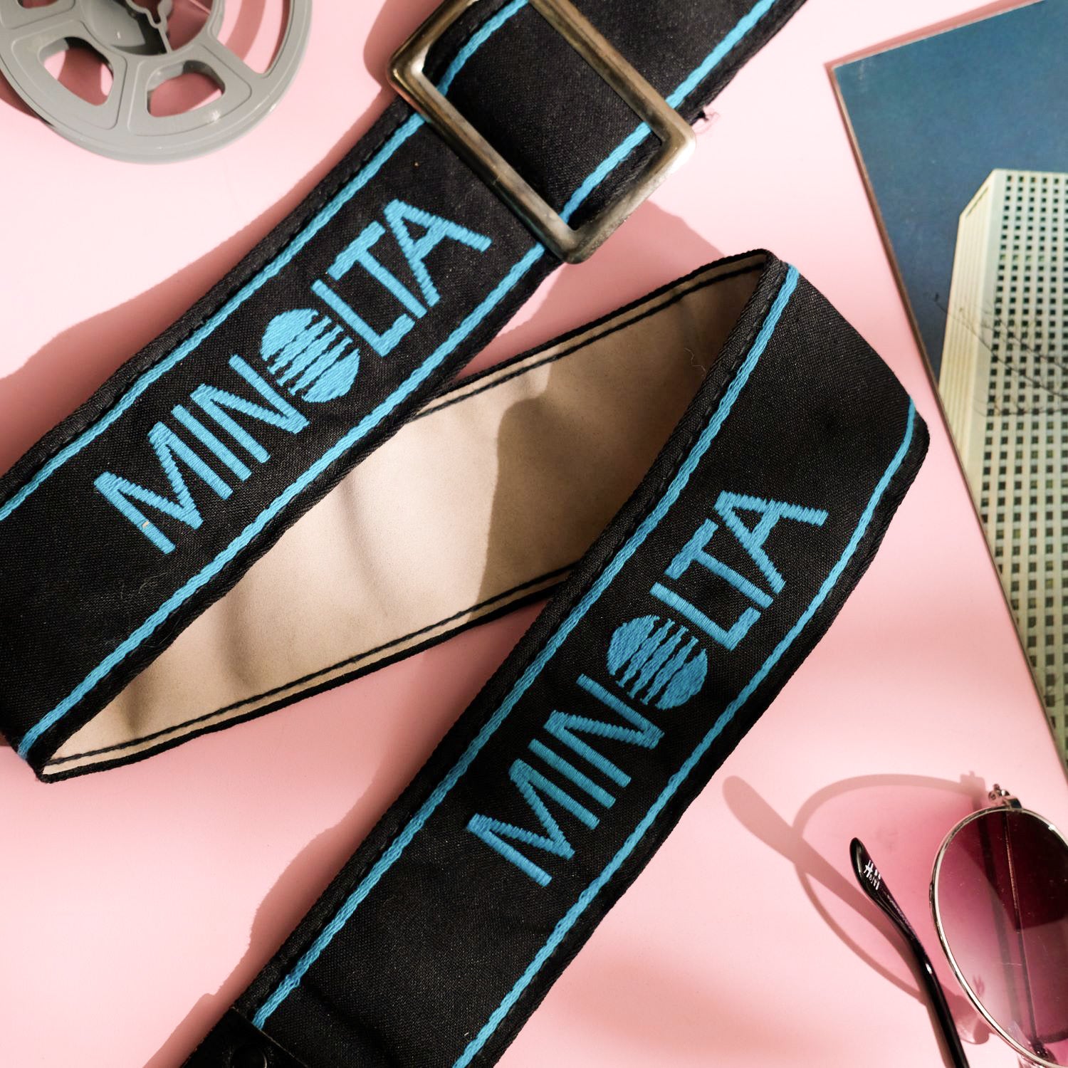 1980s Embroidered Blue Minolta Camera Strap