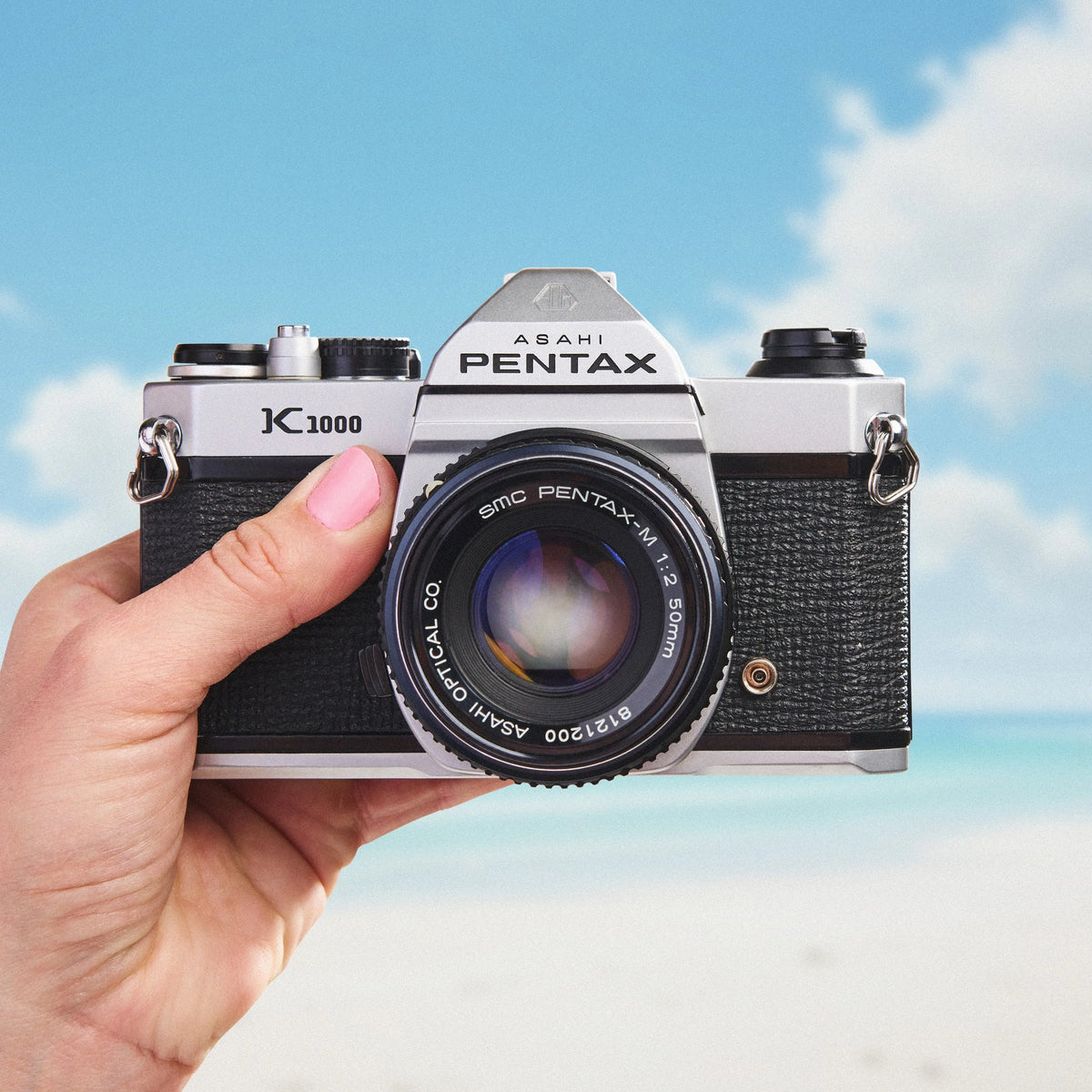 Front view of Pentax K1000 35mm film camera