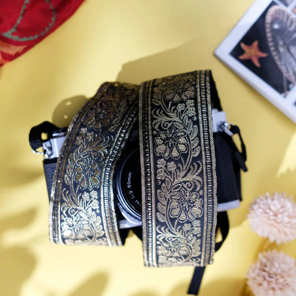1980s Vintage Gold Floral Camera Strap